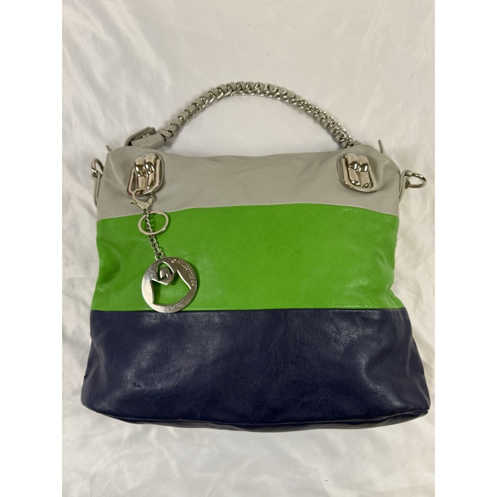 MG Collection Colorblock Shoulder Bag Gray Green Navy Chain Detachable Strap